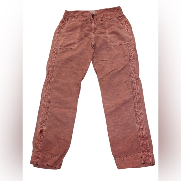 Sundance Pants - Sundance Women’s 10 Linen Cotton Blend Pants Lace Trim Dusty Pink Boho Casual